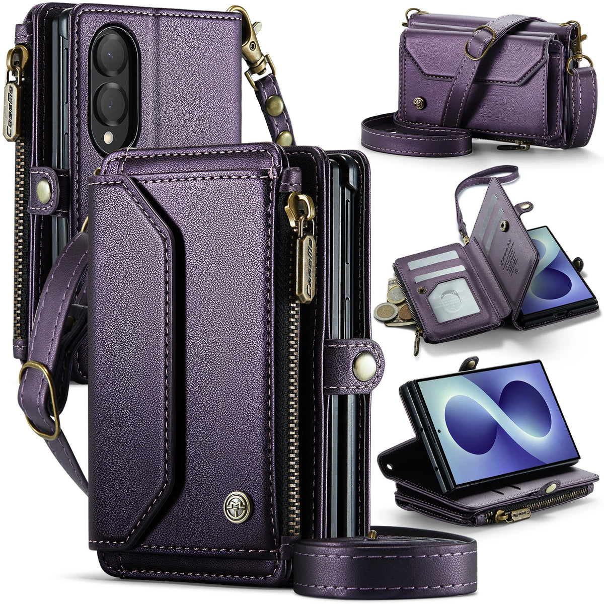 Leather Crossbody Wallet Case with Shoulder Strap for Samsung Galaxy Z Fold 8