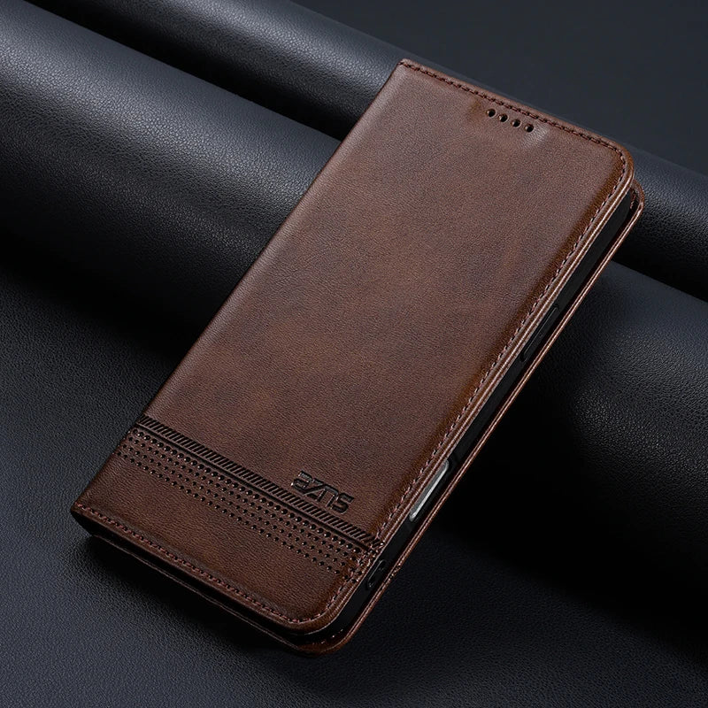 Leather Flip Wallet Case with Magnetic Closure for iPhone 17 Series