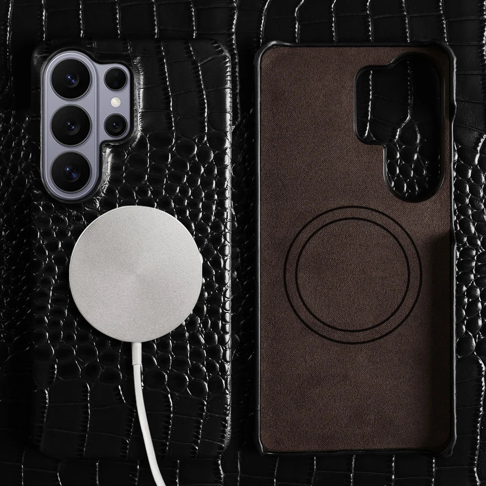Crocodile Embossed Leather Magnetic Case for Samsung Galaxy S26 Series