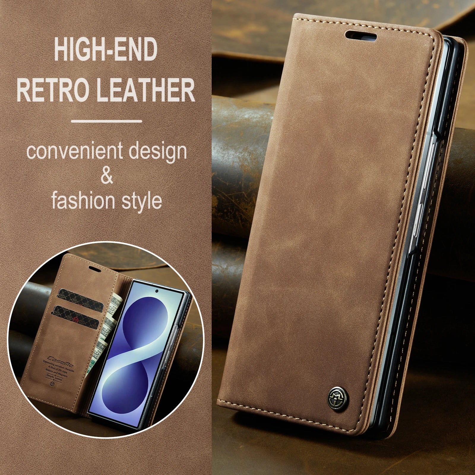 Premium Retro Leather Wallet Case for Samsung Galaxy Z Fold 8 Ultra