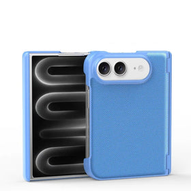 Woven Texture Vegan Leather Case with Wide Hinge Protection for iPhone Duo