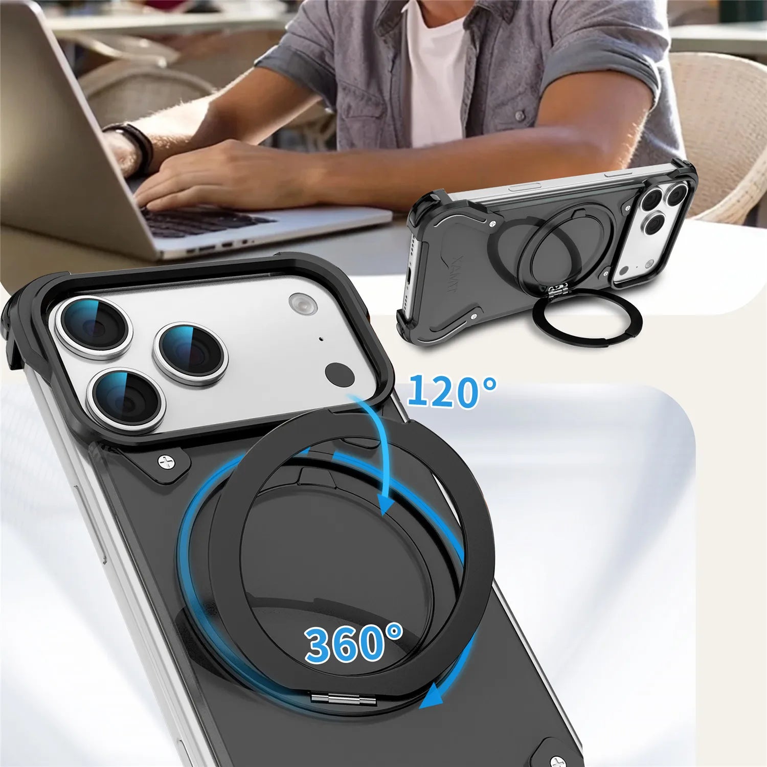 Frameless Aluminum MagSafe Armor Case with 360° Rotating Ring Stand for iPhone 17 Pro & iPhone 17 Pro Max