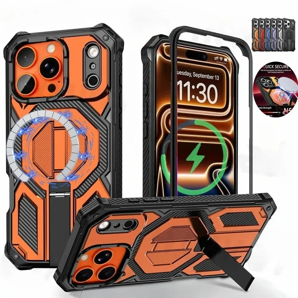 Heavy Duty Armor MagSafe Case with Metal Kickstand for iPhone 17 Series