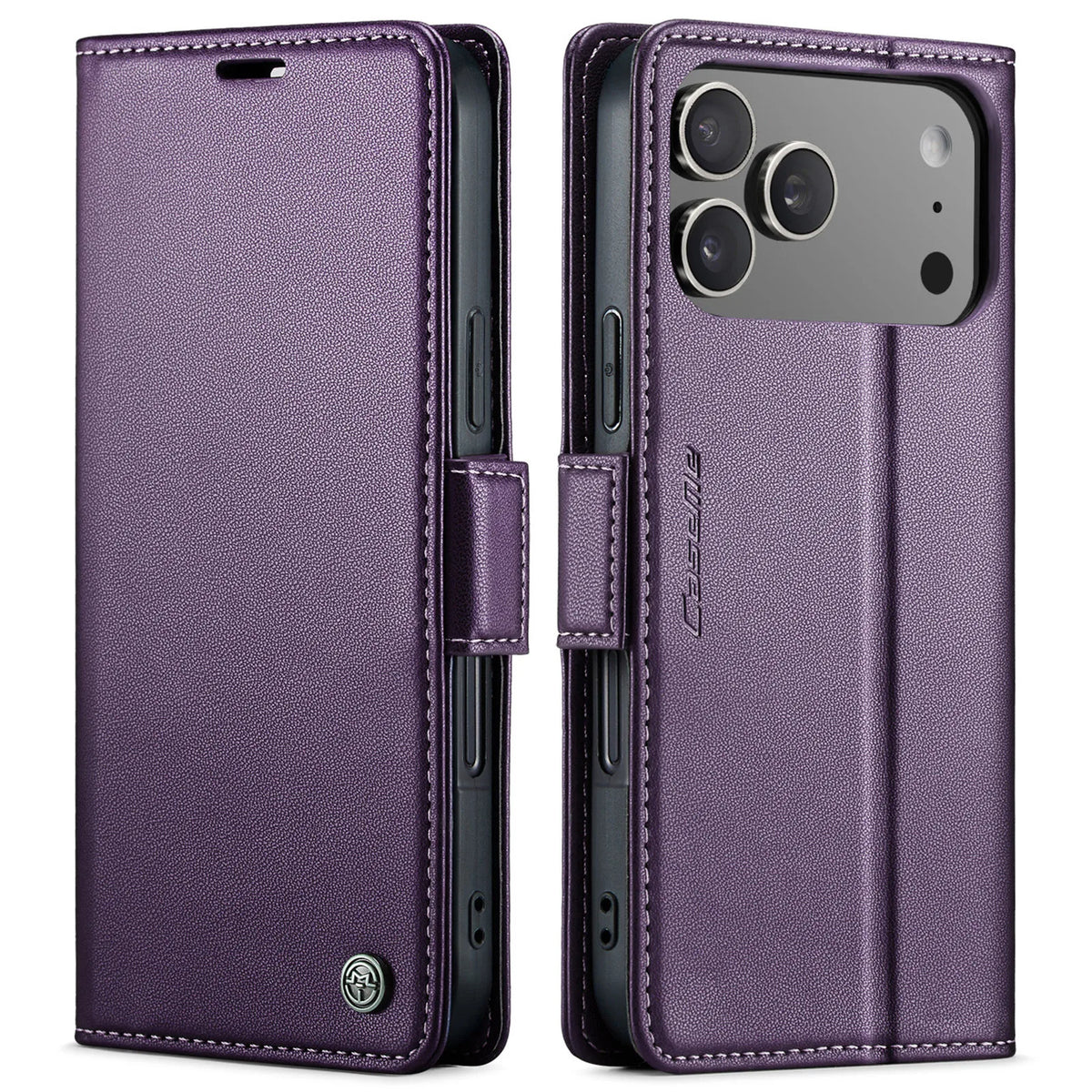 Pebbled Leather Magnetic Flip Wallet Case with Foldable Kickstand for iPhone 18 Series