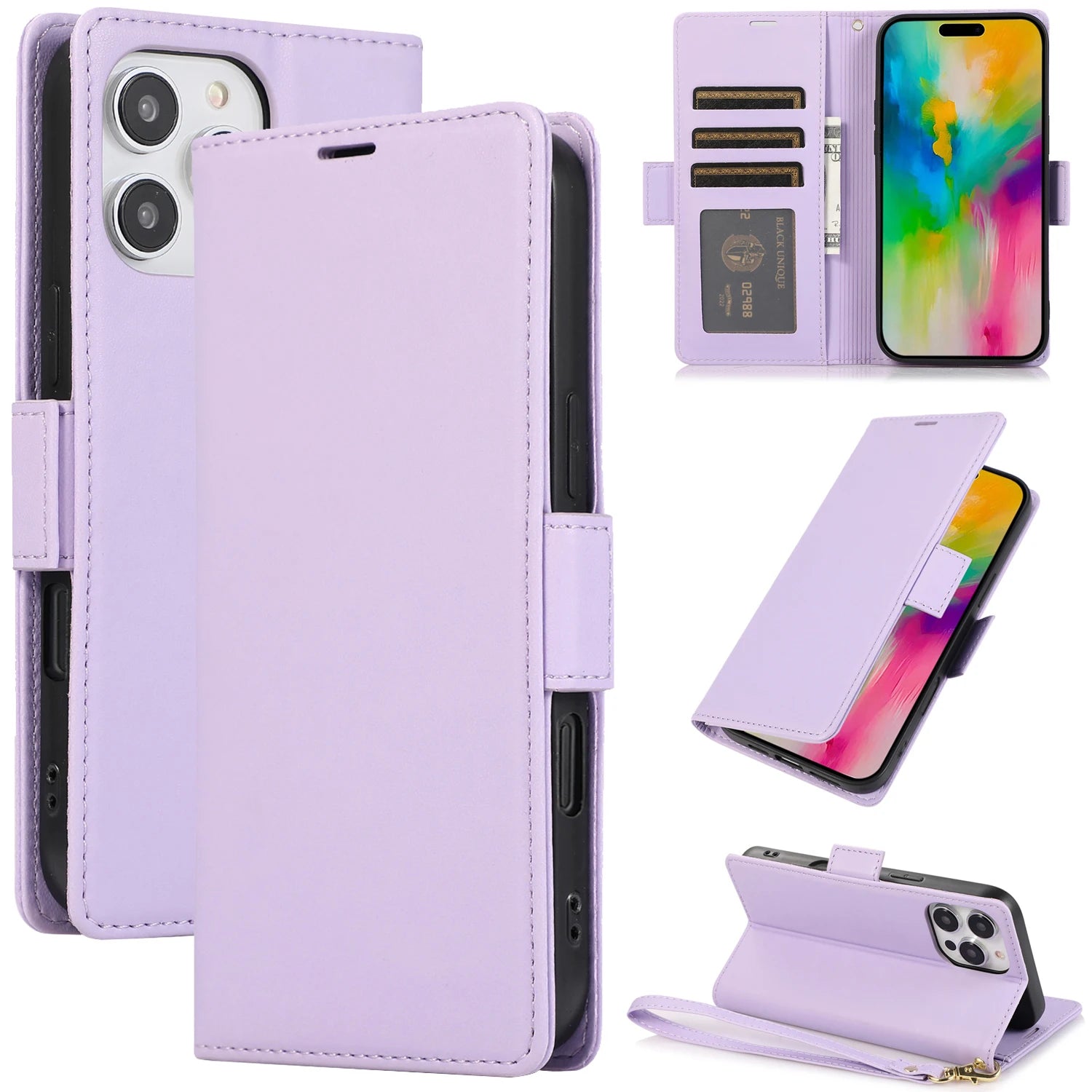 Premium Leather Kickstand Wallet Case with Card Holder for iPhone 16 Series