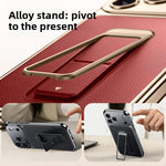 Luxury Business Leather Case with Alloy Kickstand and Wrist Strap for iPhone 17 Series