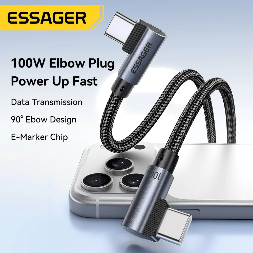 Essager 100W USB-C 90° Elbow Braided Charging Cable