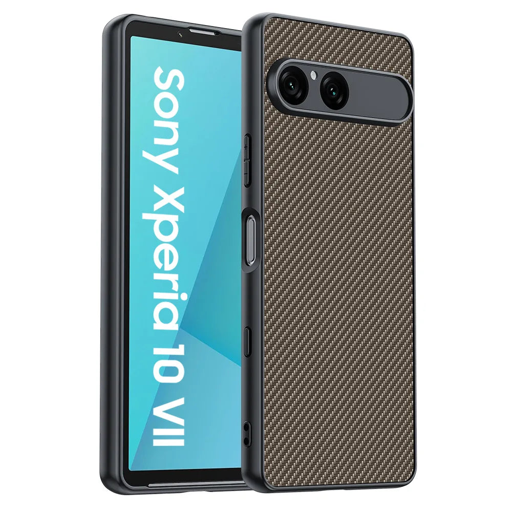 Sony Xperia 10 VII PU Leather Case with Fiber Texture and Shock-Resistant Protection
