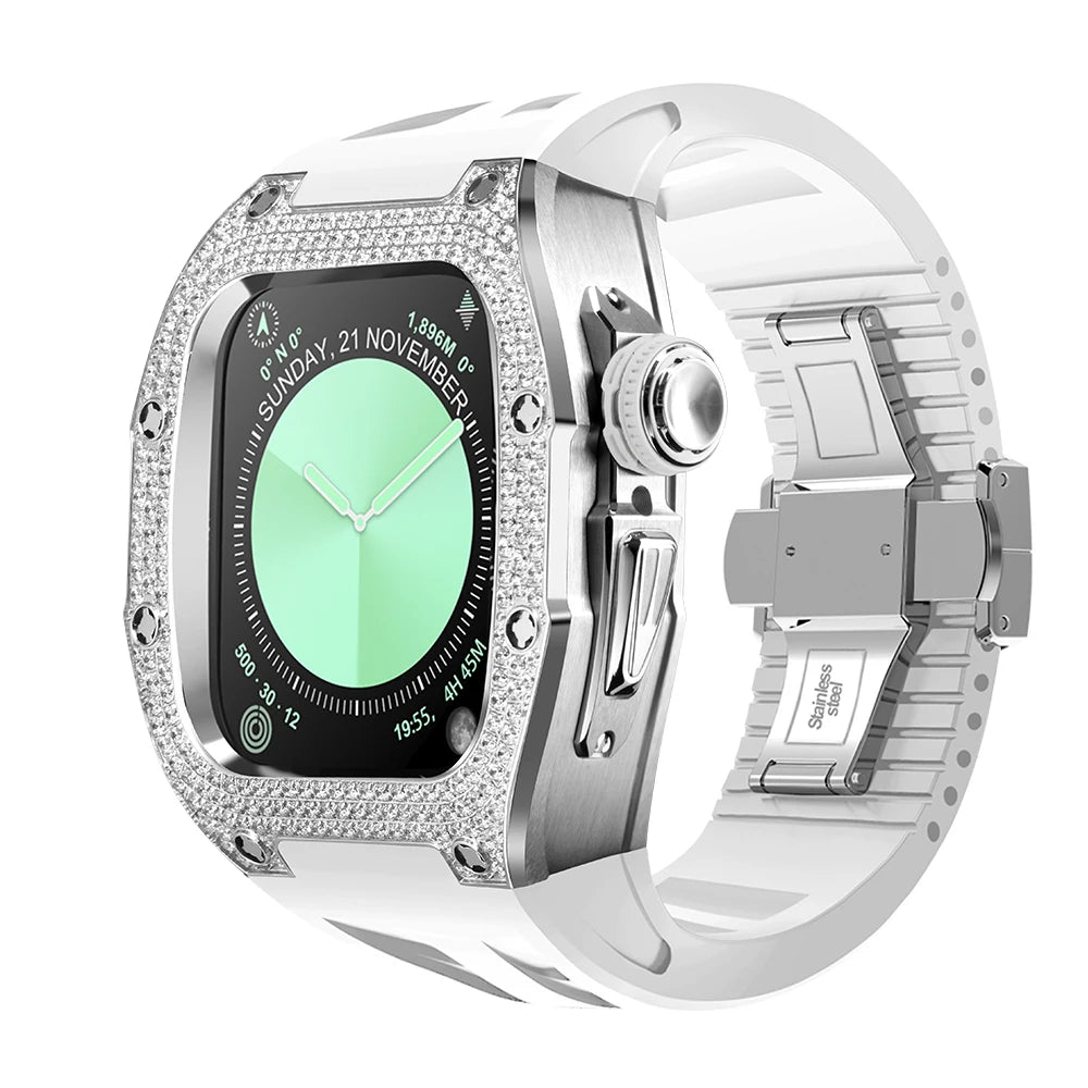 Luxury 5A Cubic Zirconia Titanium Case Modification Kit for Apple Watch Series 10 (46mm)