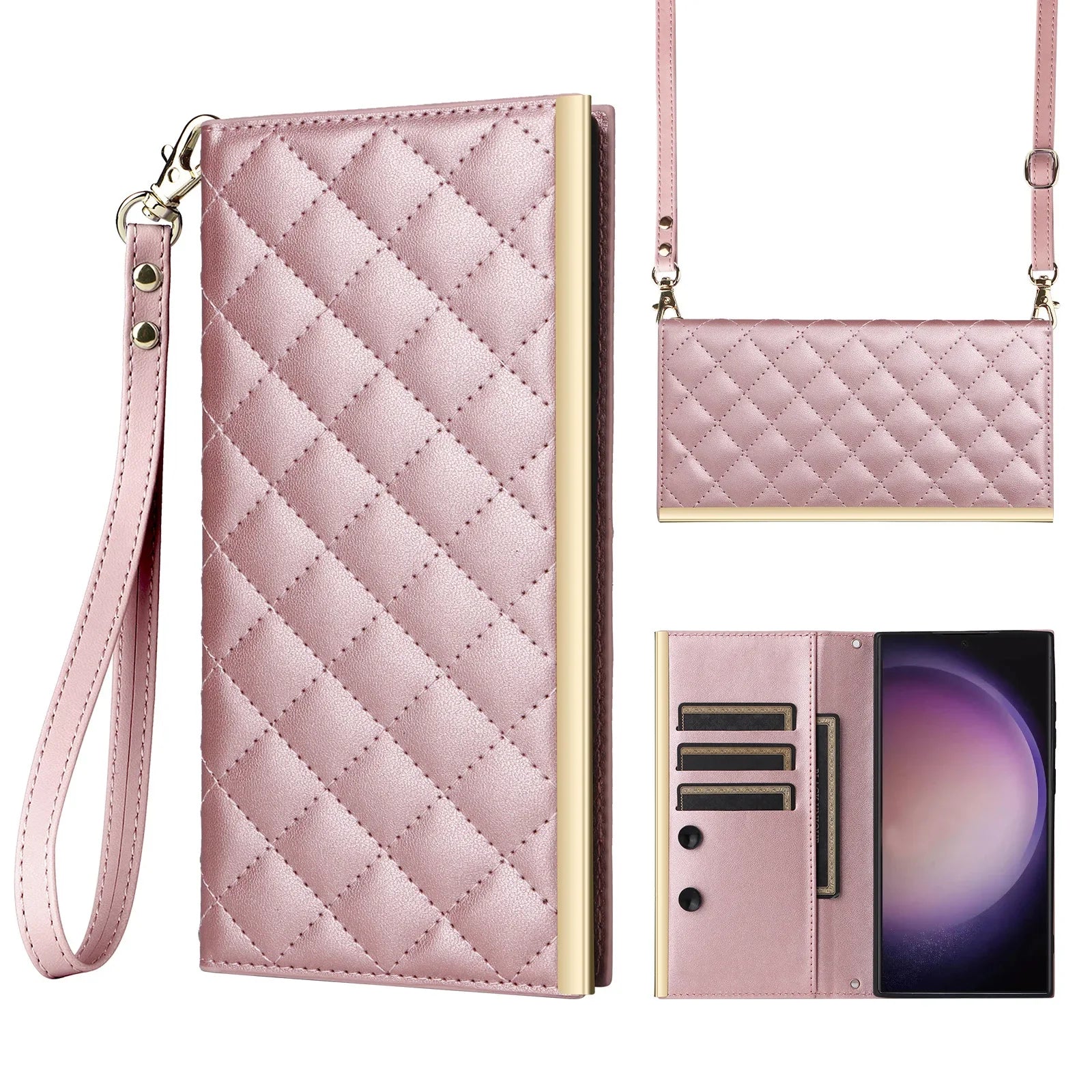 Rhombus PU Leather Crossbody Wallet Case for Samsung Galaxy S24 Series