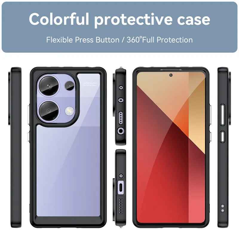 Colorful Soft Edge Silicone Transparent Shockproof Bumper Case Cover for Redmi Note 13 Pro
