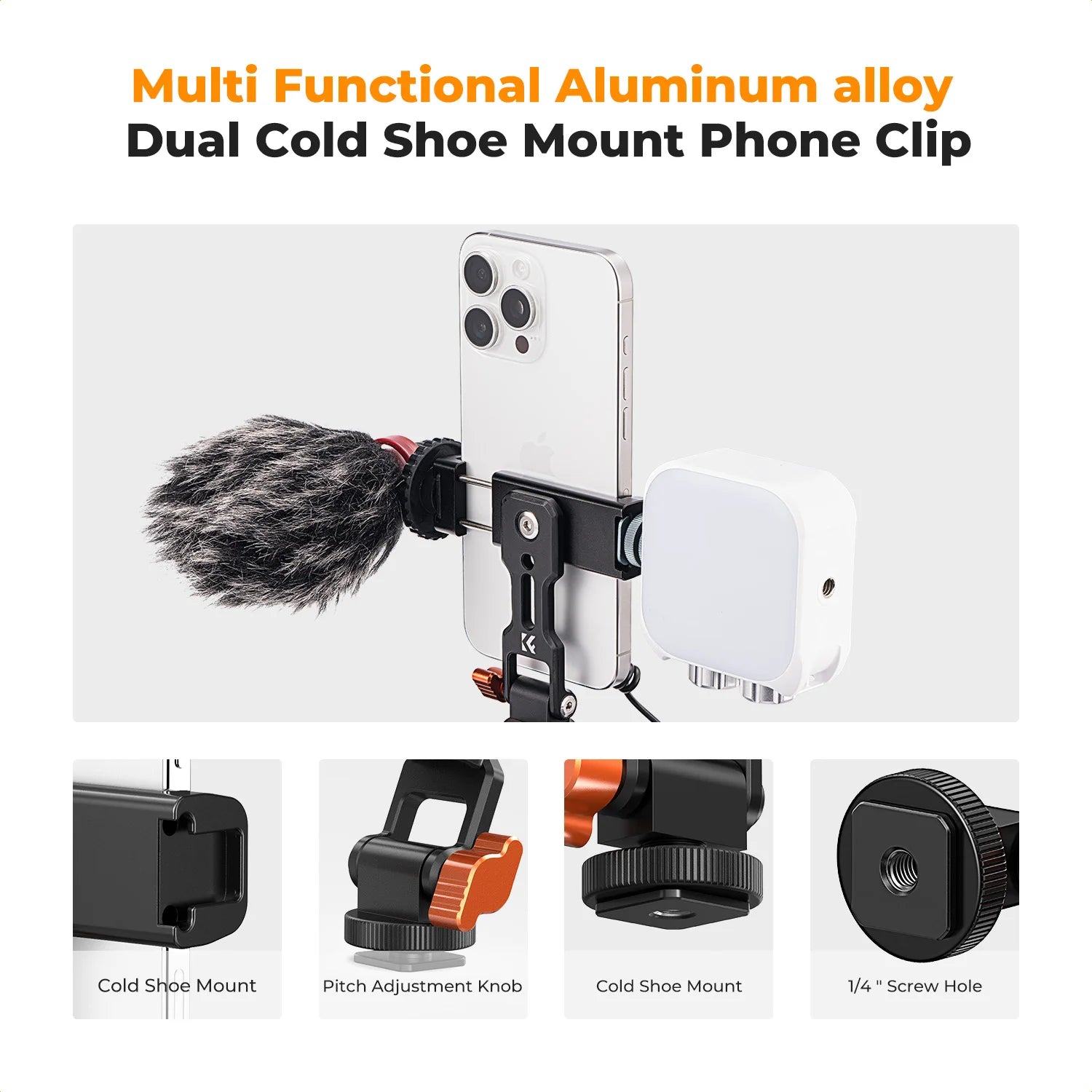 K&F Concept Metal Phone Tripod Mount with Dual Cold Shoe