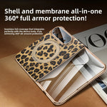 Cowhide Leopard Print MagSafe Case with 360° Rotating Ring Stand for iPhone Duo