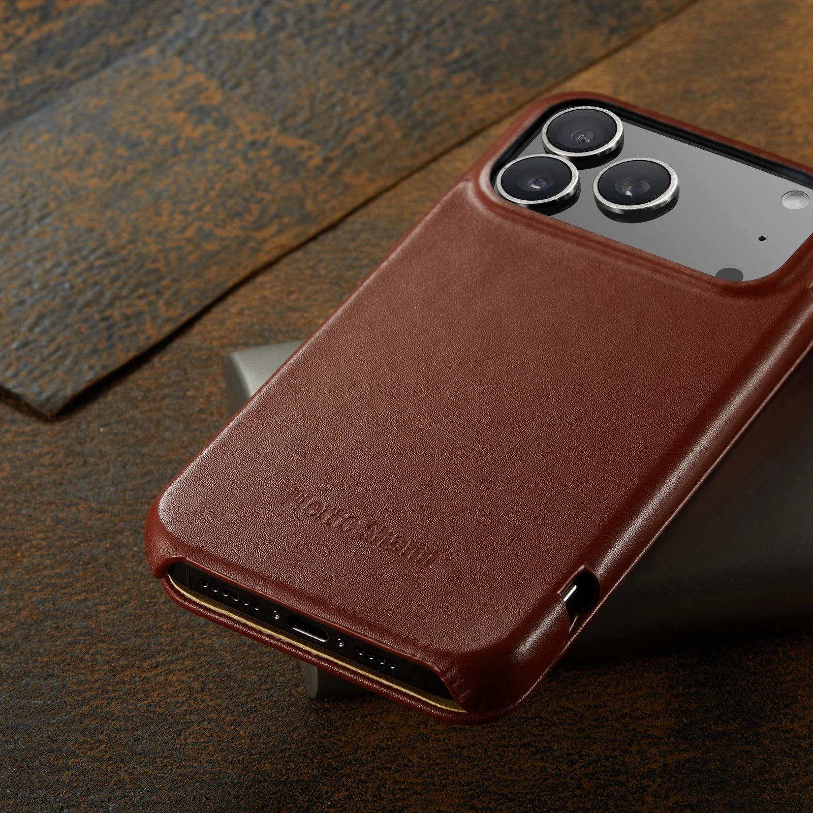 Premium Natural Cowhide Leather Flip Case for iPhone 17 Series