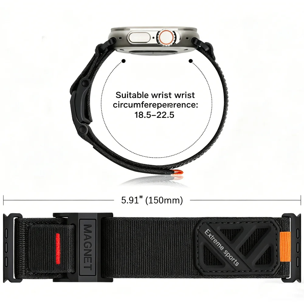 Nylon Magnetic Slide Buckle Band with Titanium Closure for Apple Watch