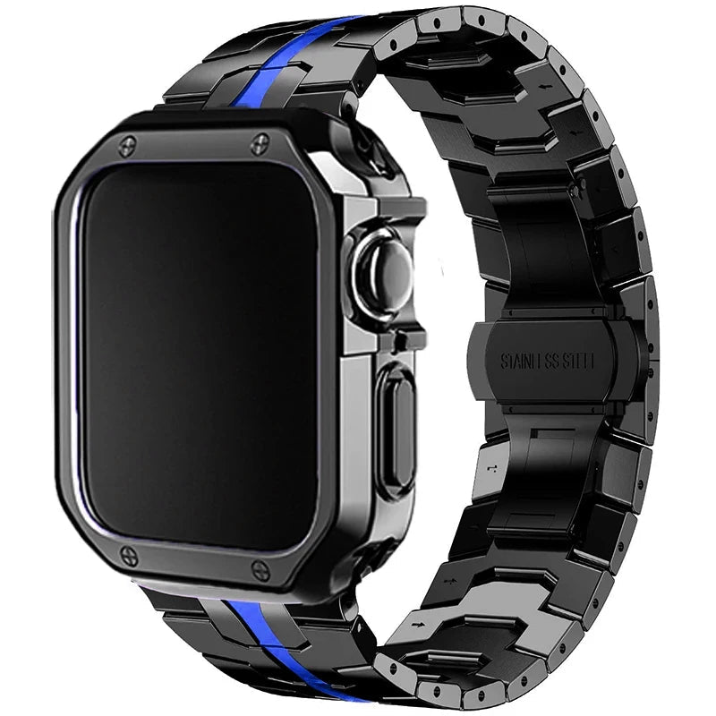 Stainless Steel Link Strap + TPU Case Combo for Apple Watch