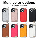 Shockproof Leather Phone Case with Wrist Strap & Ring for iPhone 15 Series