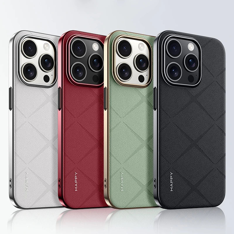 Fashion Stars Plaid Texture PU Leather Case for iPhone 15 Series