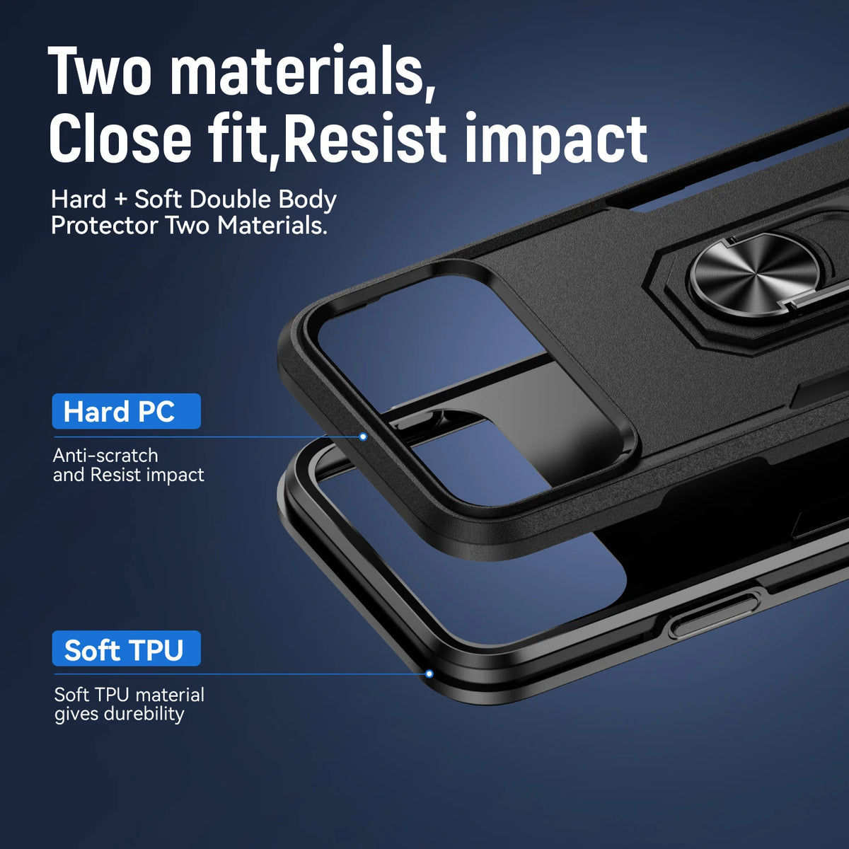 Shockproof TPU Case with Rotating Metal Ring Stand for iPhone 17 Series