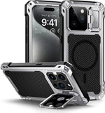 Heavy-Duty Metal Case and Camera Lens Cover for iPhone 15 Series
