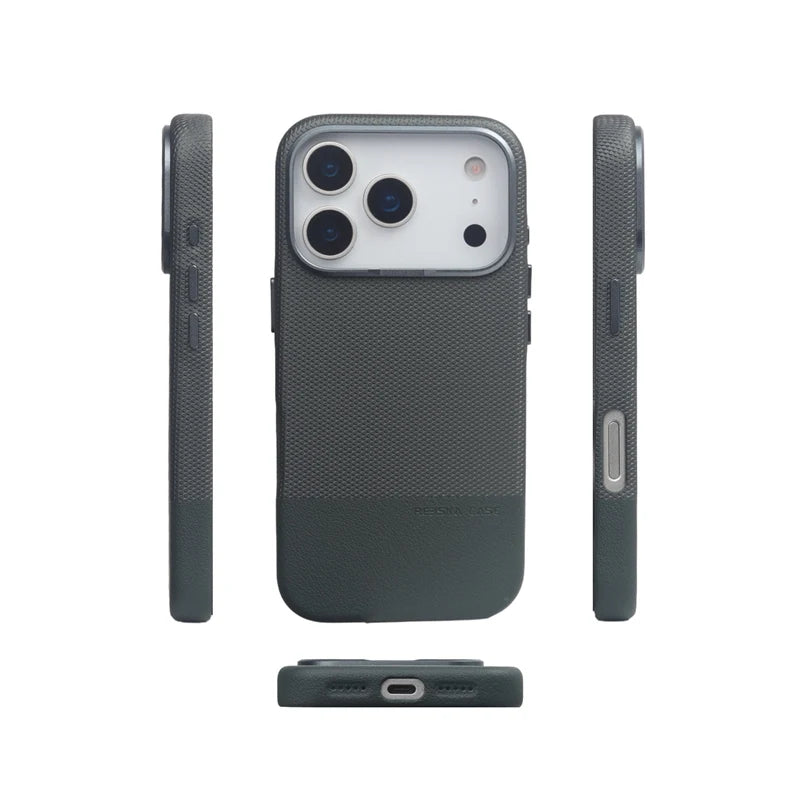 Protective 3D Leather Texture MagSafe Case with Metal Lens Cover for iPhone 17 Series