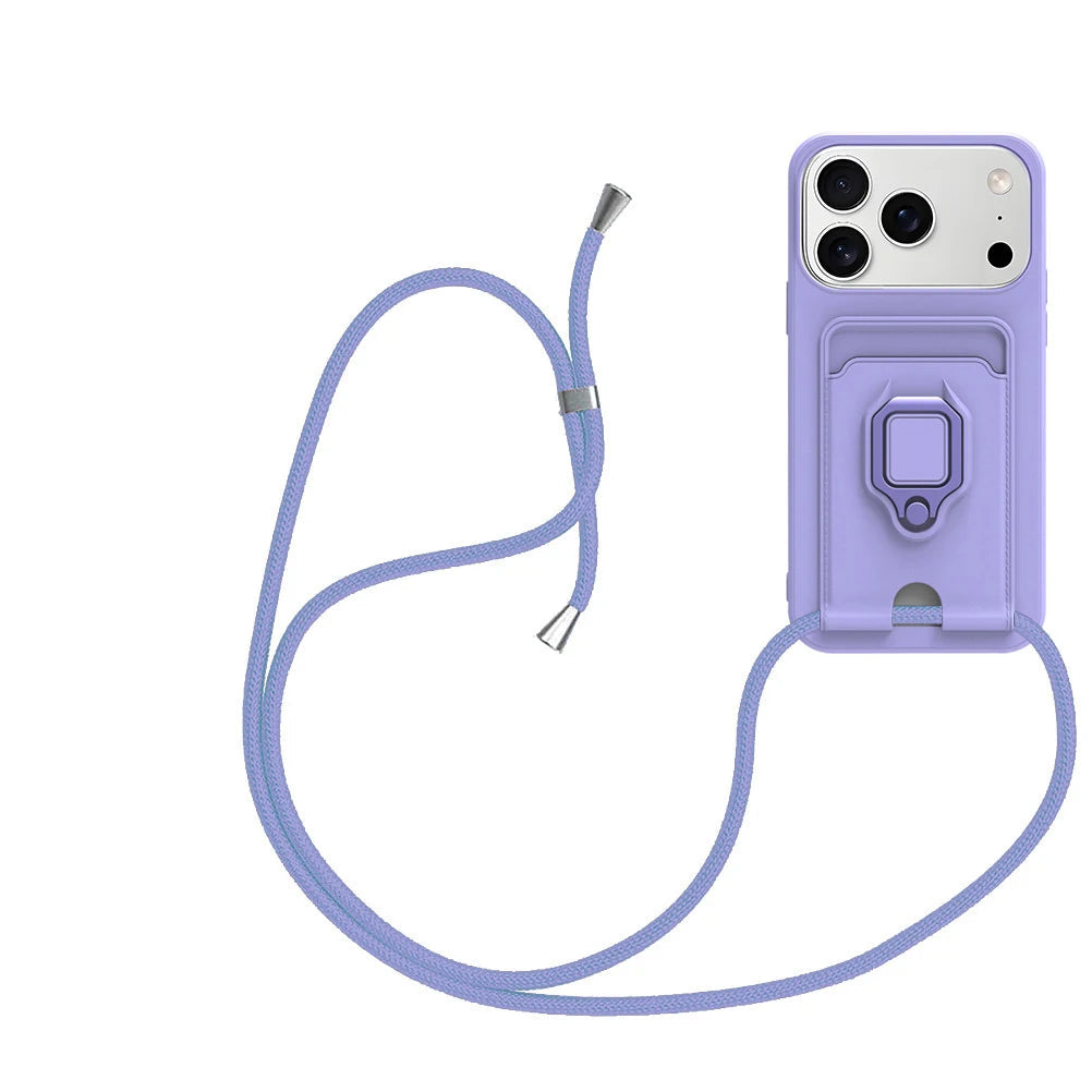 Shockproof Soft Case with Lanyard Strap & Card Slot for iPhone 17 Series