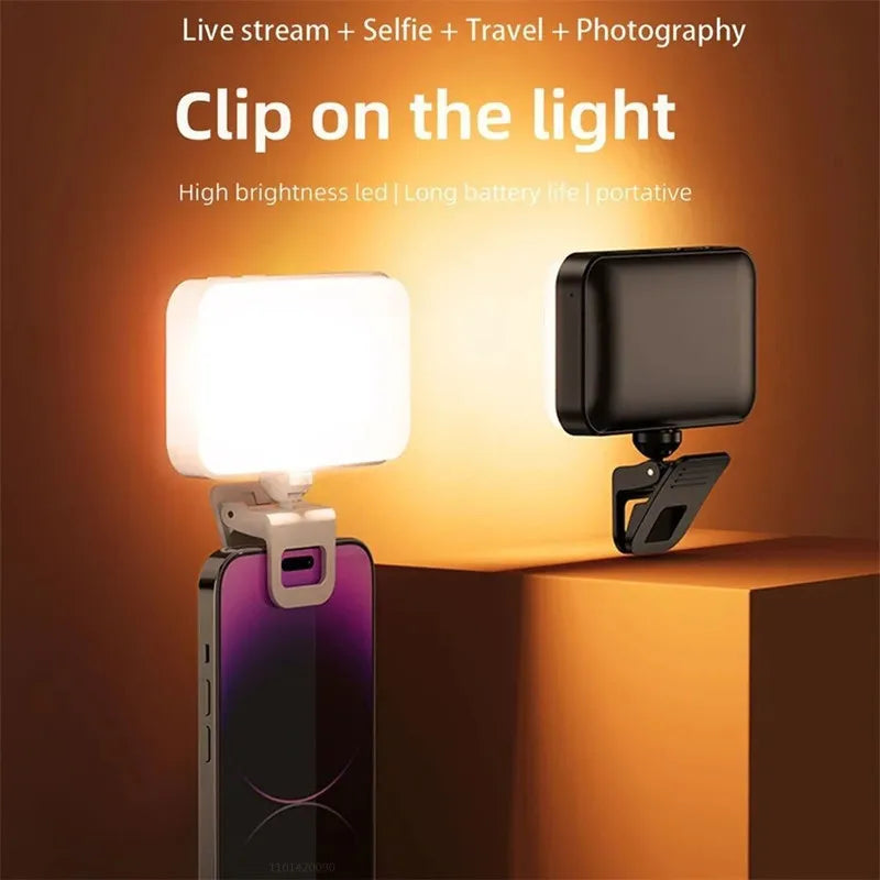 FANGTUOSI Rechargeable LED Clip-On Selfie Light with 3 Brightness Modes
