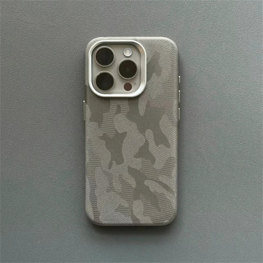 Camouflage Leather MagSafe Shockproof Armor Case for iPhone 15 Series