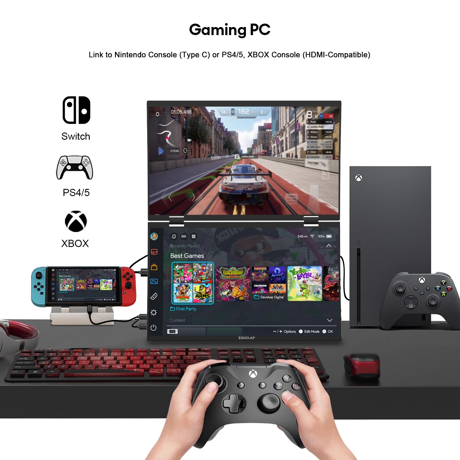 ZEUSLAP 15.6'' Dual Touch Stacked Foldable Portable Monitor Screen Extender for Windows & Mac OS with Driver Included