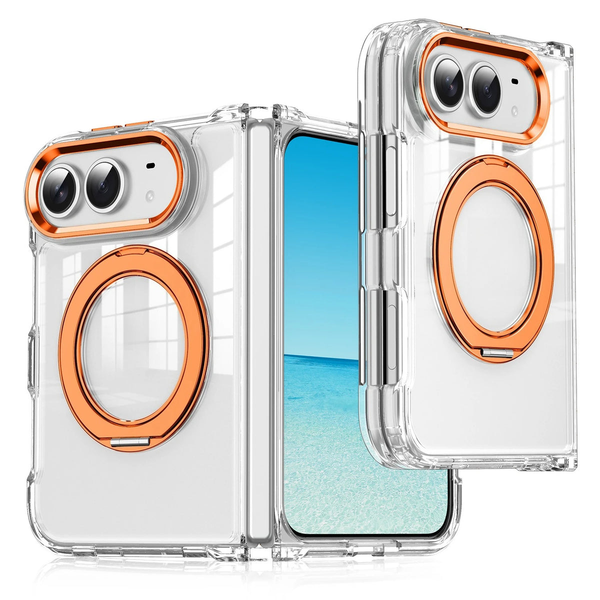 Shockproof Clear MagSafe Case with 360° Rotating Kickstand Ring for iPhone Duo