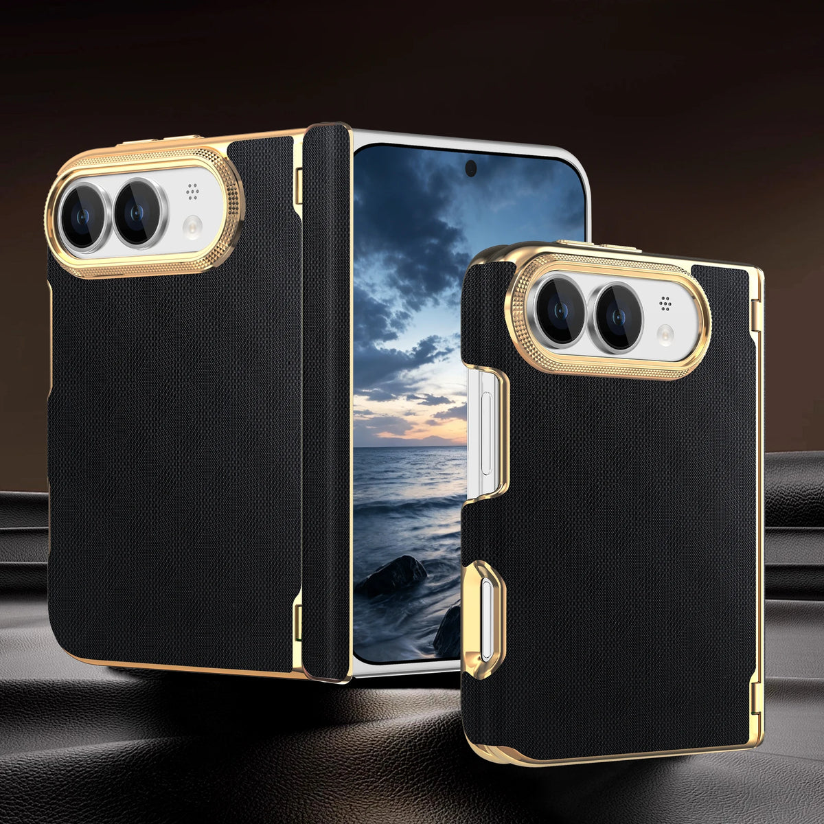 Leather Hinge Protection Case with Raised Camera Ring for iPhone Duo