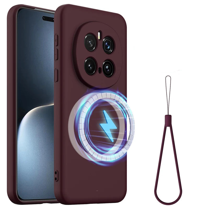 Premium Magnetic Silicone Case with Flocking Inside & Detachable Strap for Honor Magic 7 Pro