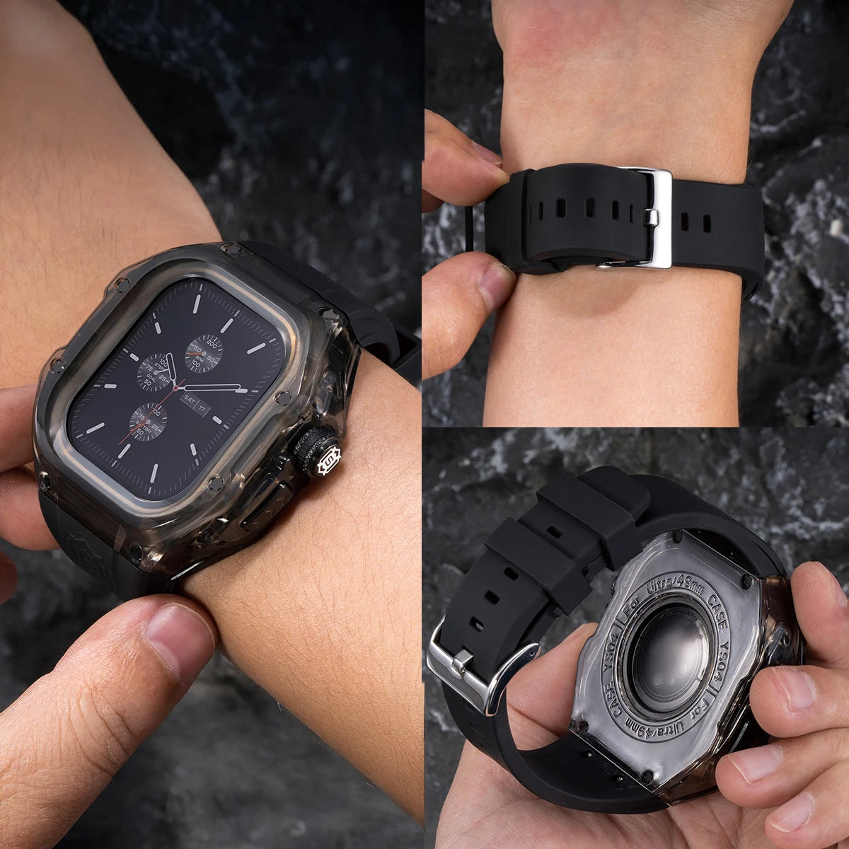 Luxury Transparent Protective Case with Silicone Strap for Apple Watch Ultra
