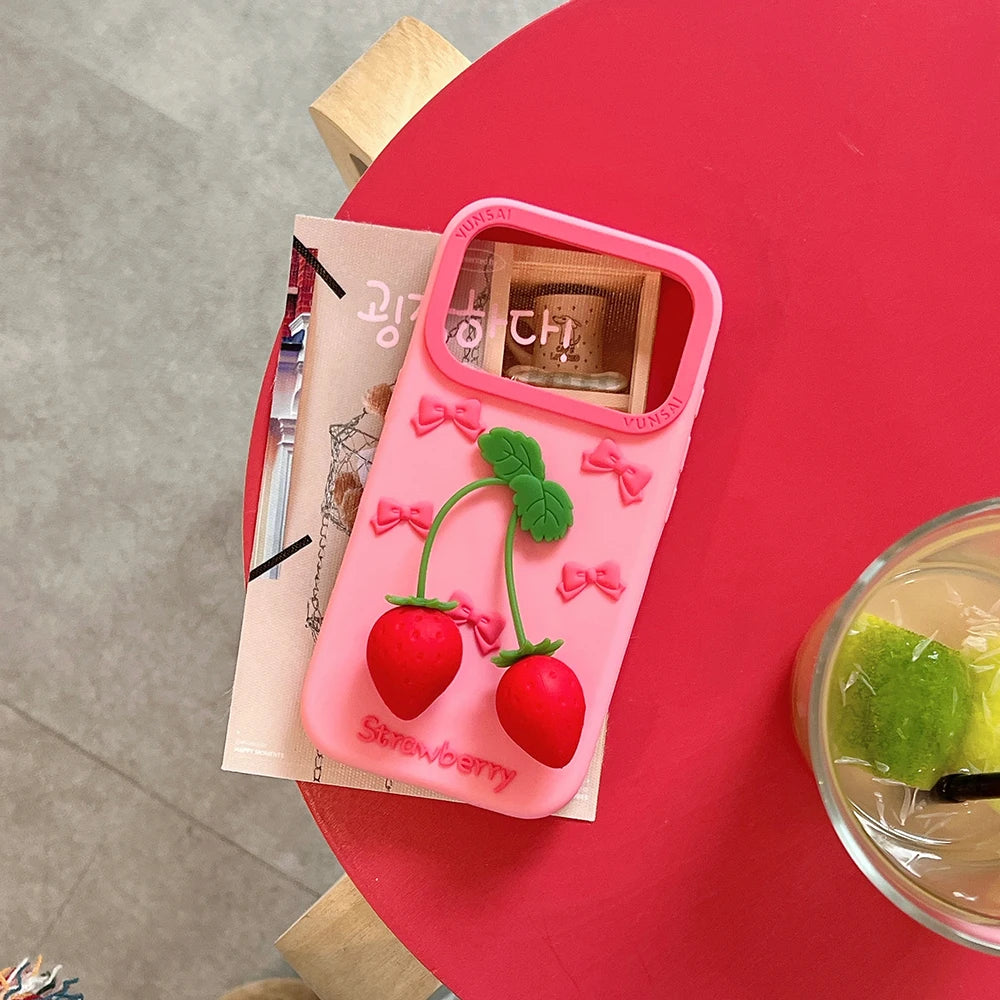 3D Strawberry Bow Silicone Case for iPhone 17 Series