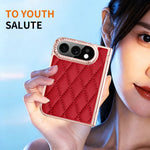 Quilted Leather Hinge Protection Case with Full-Perimeter Metal Frame for iPhone Duo