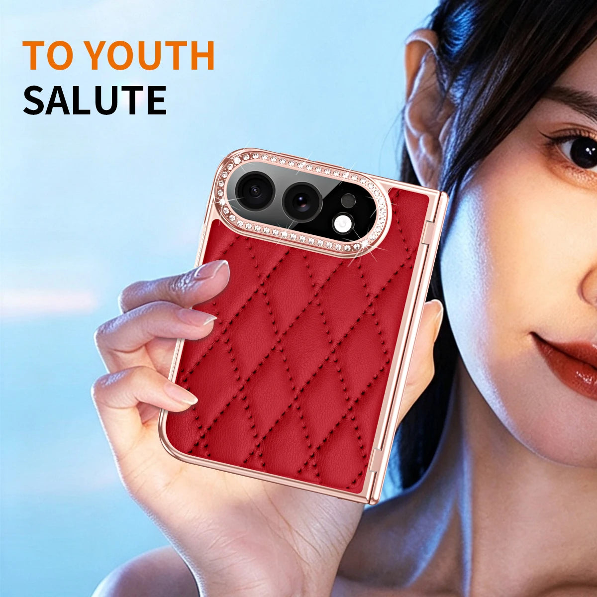 Quilted Leather Hinge Protection Case with Full-Perimeter Metal Frame for iPhone Duo