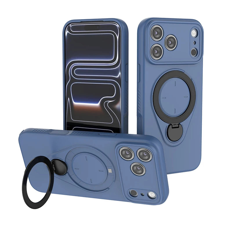 Soft TPU Shockproof MagSafe Case with 360° Rotating Metal Ring Stand for iPhone 17 Series