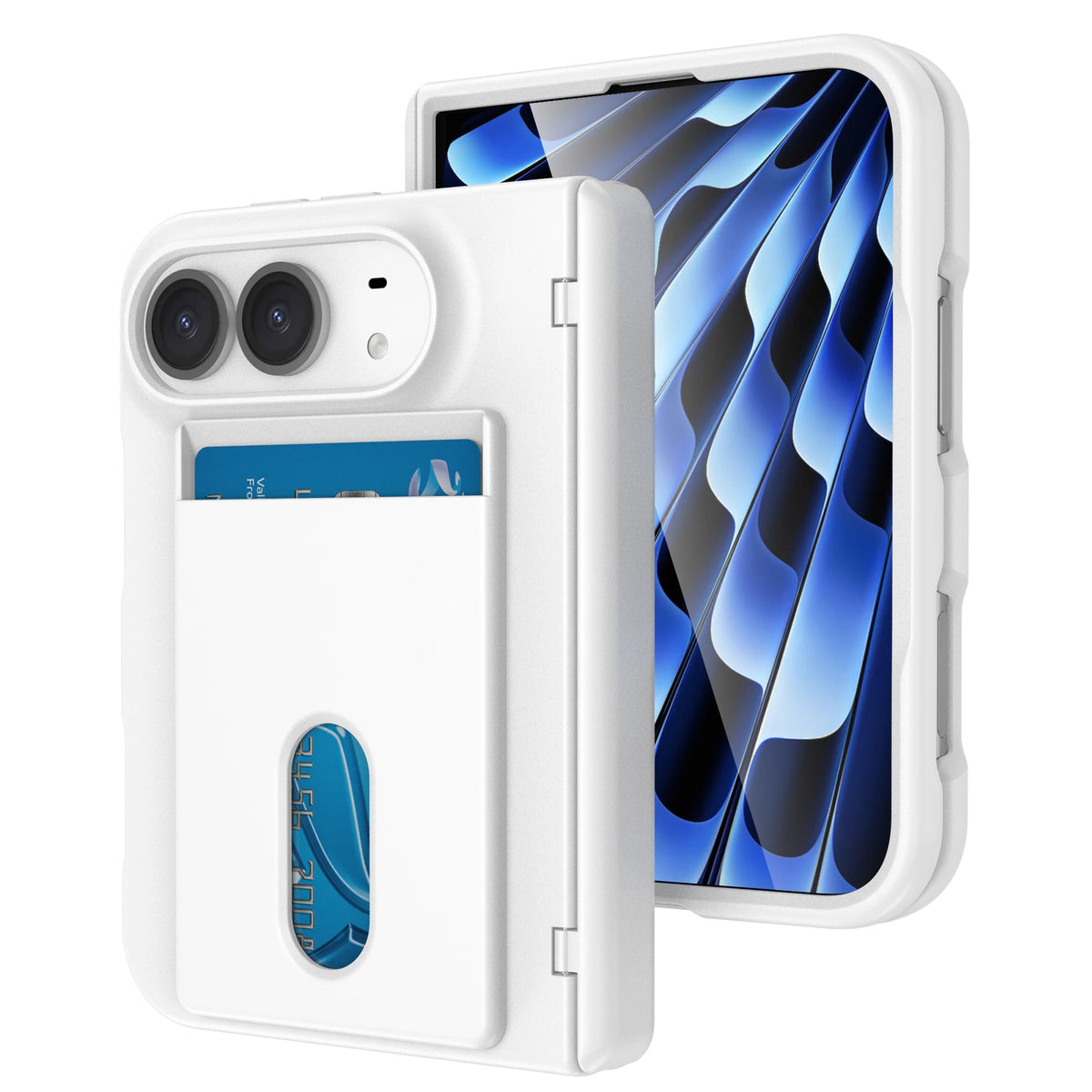 Spring-Loaded Hinge Protection Case with Card Slot for iPhone Duo