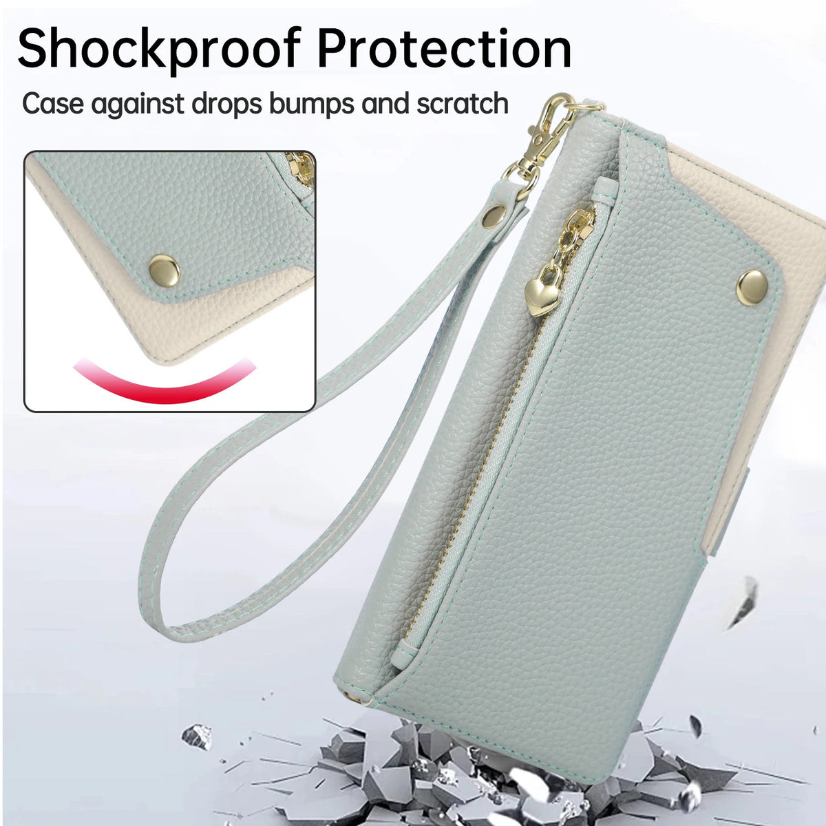 Pebbled Leather Crossbody Wallet Case with Detachable Shoulder Strap for iPhone 18 Series