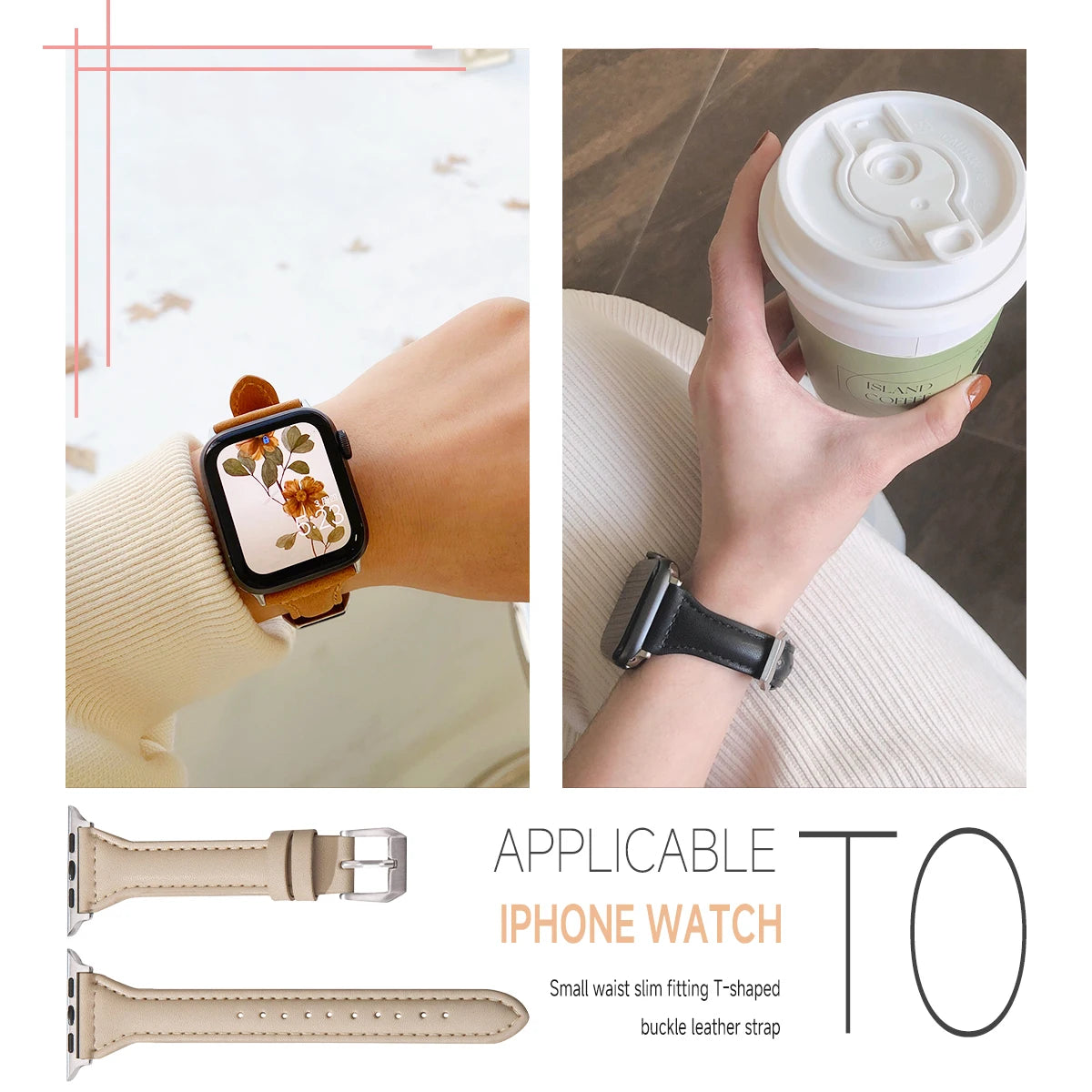 Elegant Slim Leather Strap for Apple Watch