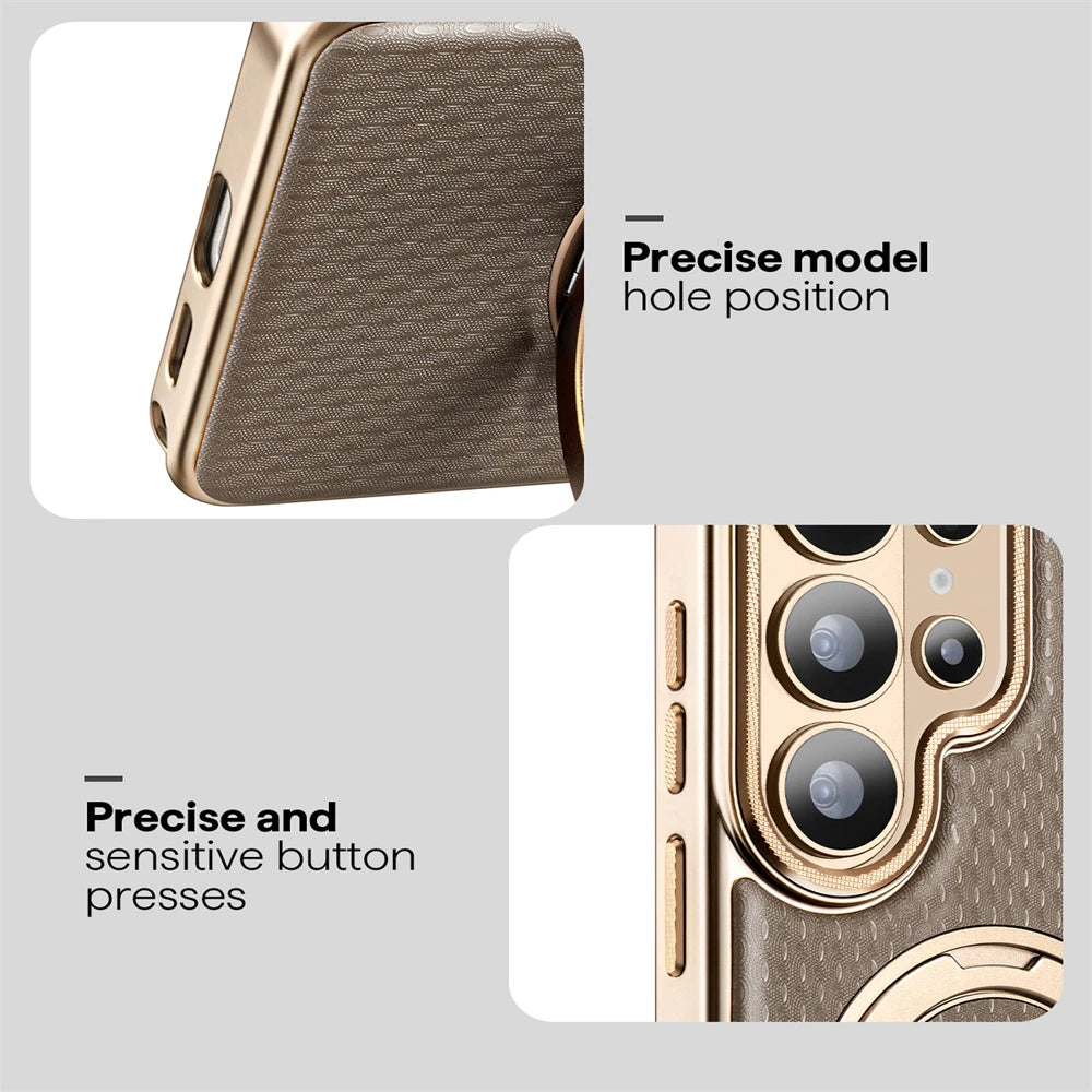 Shockproof Leather Magnetic Case with Rotating Bracket for Samsung Galaxy S26 Series