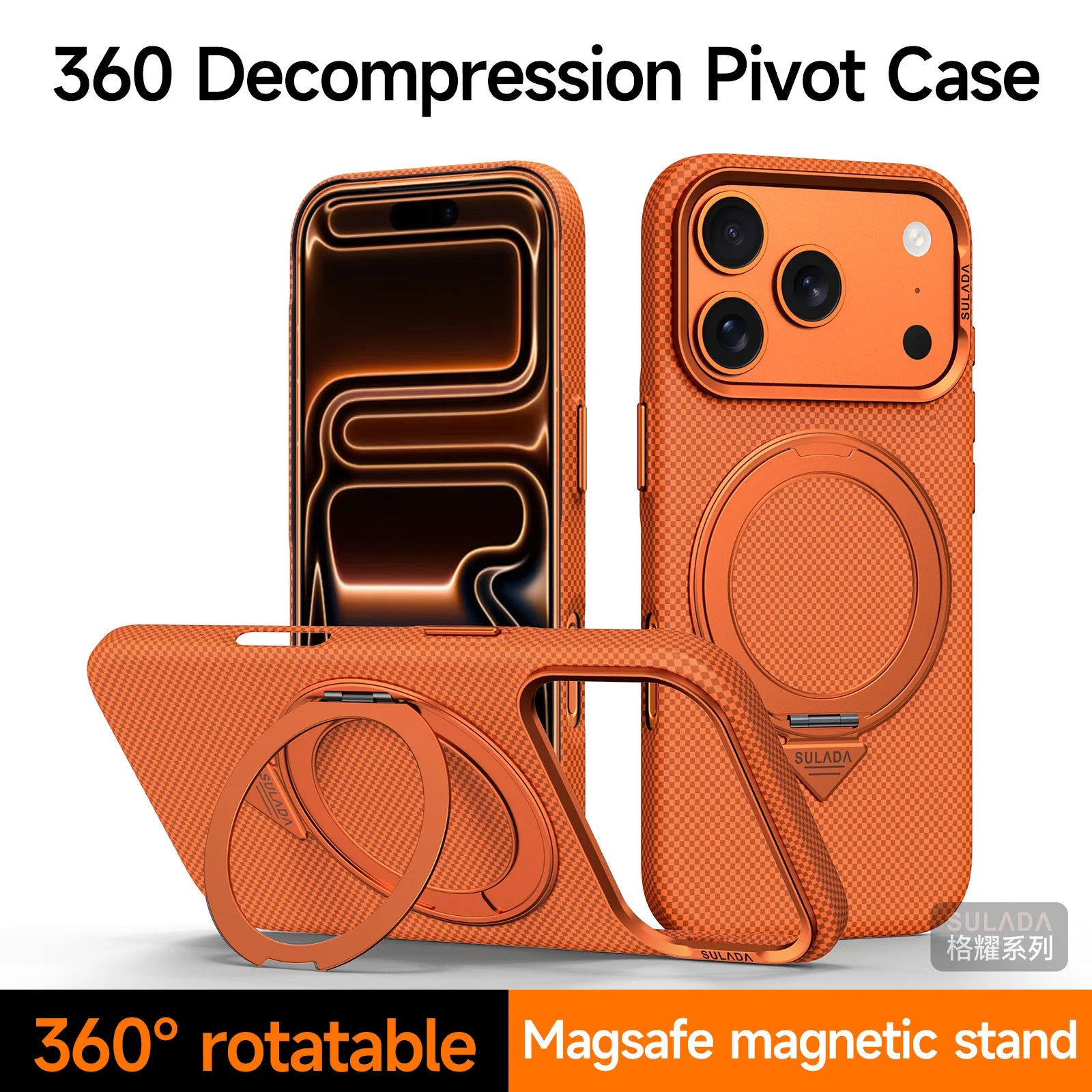 MagSafe Compatible Gingham Texture Case with 360° Rotating Bracket for iPhone 17 Series