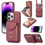 iPhone 16 Series Crossbody Leather Phone Case with Card Holder & Ring & Lanyard