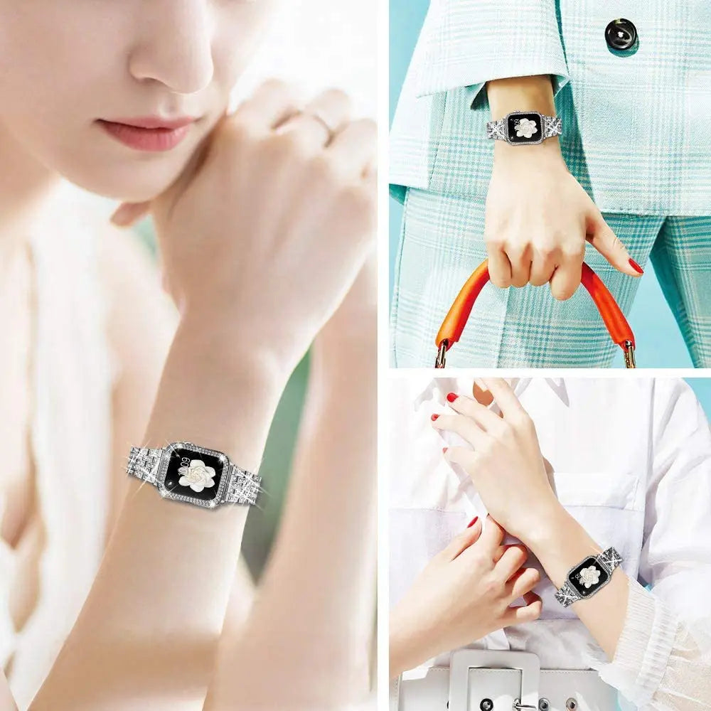 Diamond Stainless Steel Bracelet + Case for Apple Watch