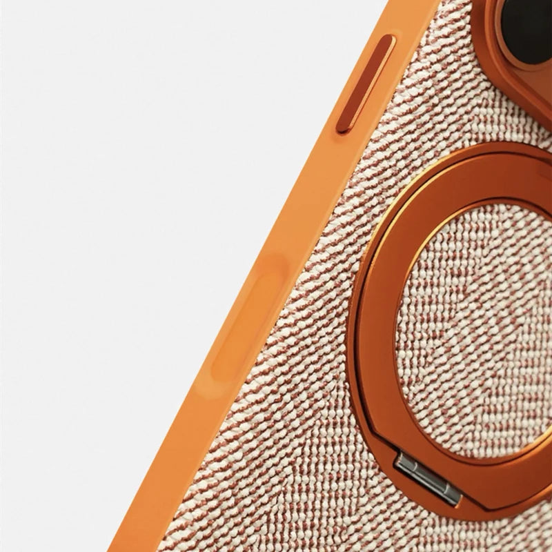 Canvas Weave MagSafe Case with 360° Rotating Ring Stand for iPhone 18 Series