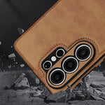 Shockproof Leather-Textured Bumper Case with Raised Camera Ring Protection for Samsung Galaxy S26 Series