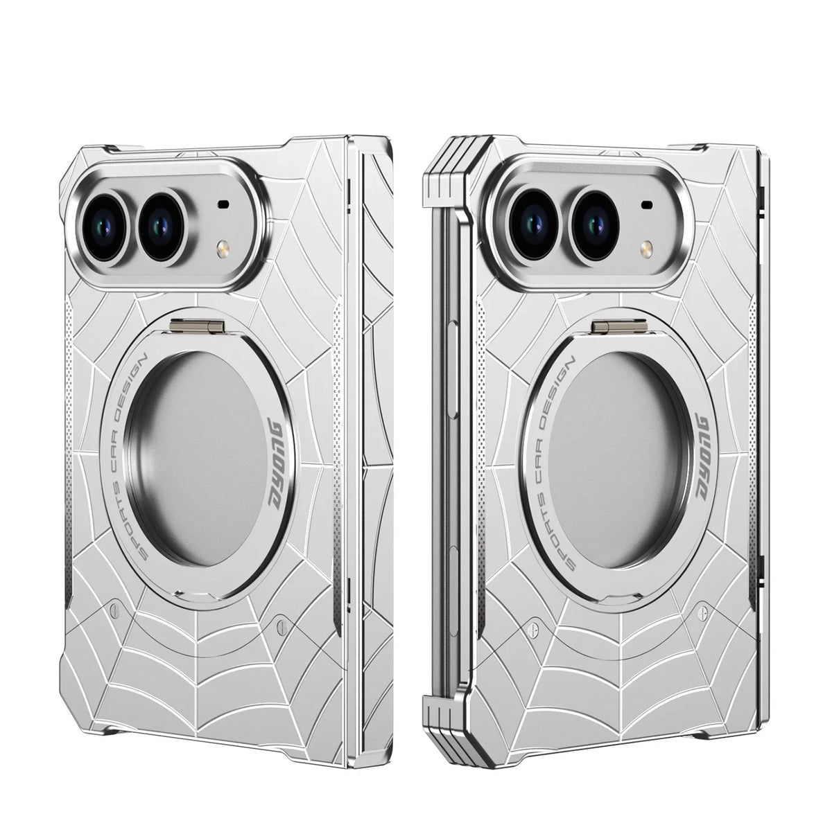 Spider Web Textured MagSafe Case with 360° Rotating Ring Stand for iPhone Duo