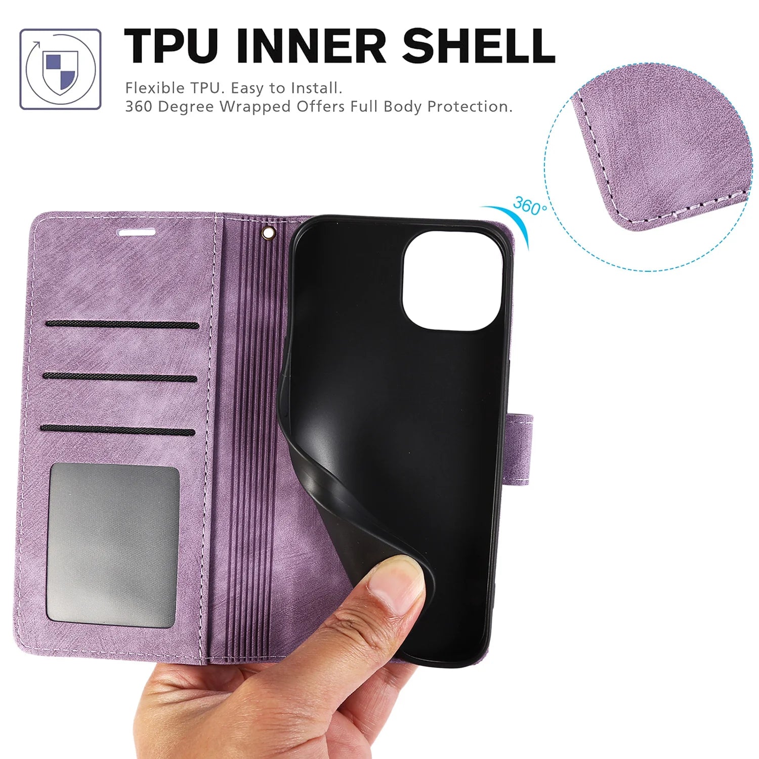 iPhone 15 Series Leather Wallet Case with Wrist Strap & Kickstand