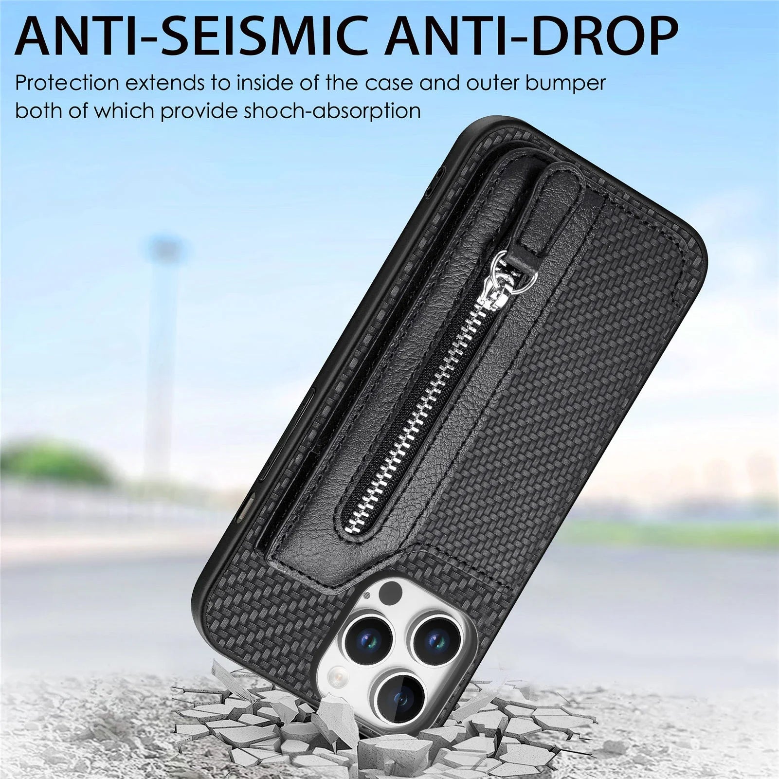 Protective Leather Zipper Wallet Case for iPhone 15 Series