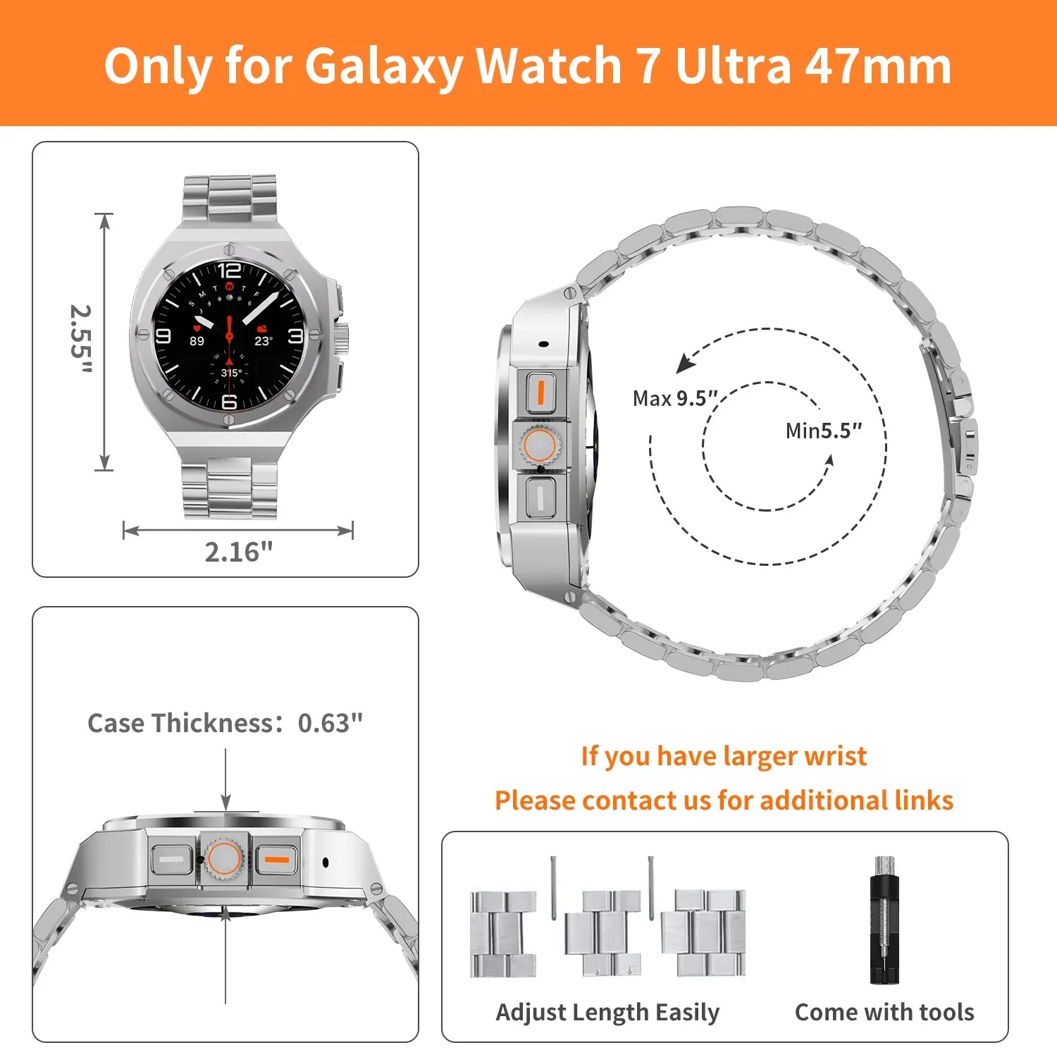 Luxury Stainless Steel Modification Kit for Samsung Galaxy Watch Ultra
